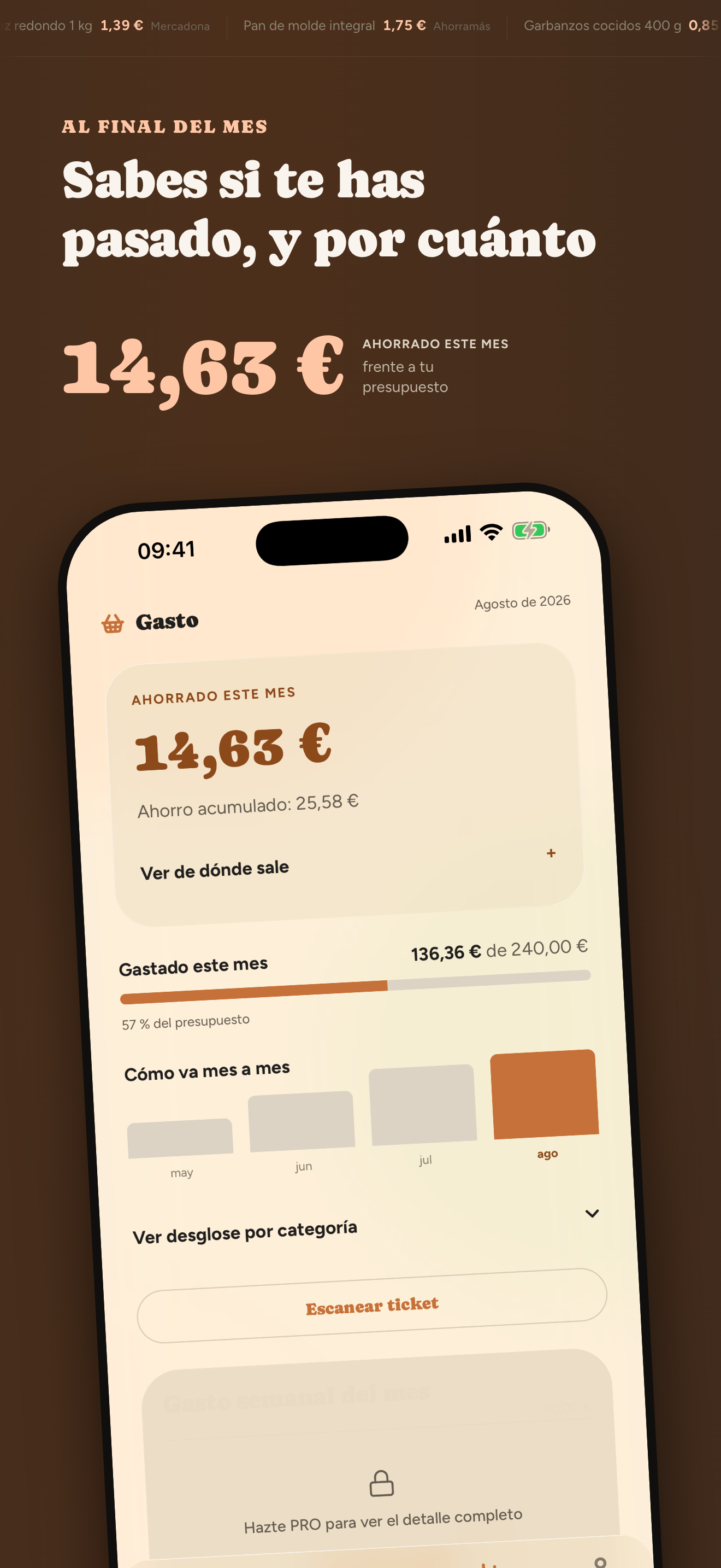 Panel de ahorro y gasto mensual de CestIA
