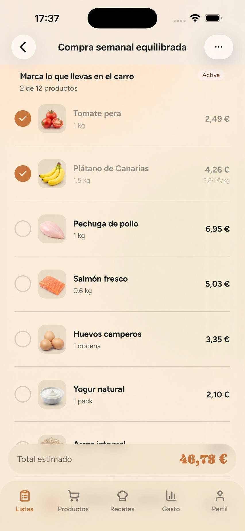 Lista semanal de CestIA con fotografías de productos y precios